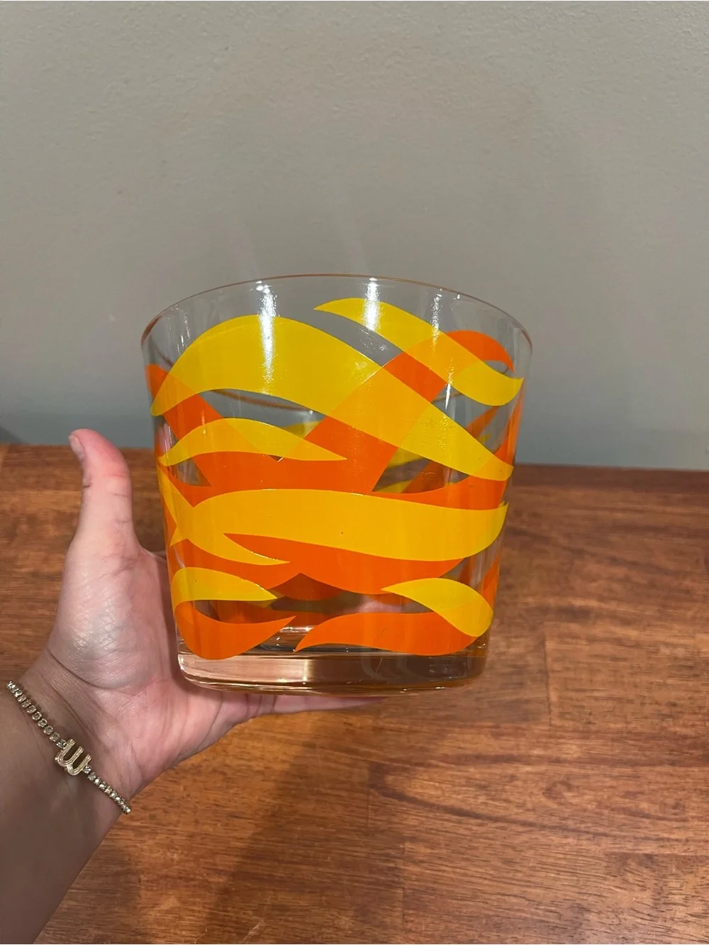 READ STARLYTE Mid Century Modern MCM Glass Ice Bucket 5” Orange Yellow